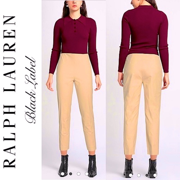 RALPH LAUREN Black Label High Rise Crop Beige Camel Wool Dress Pants Trousers 12 - Picture 2 of 15